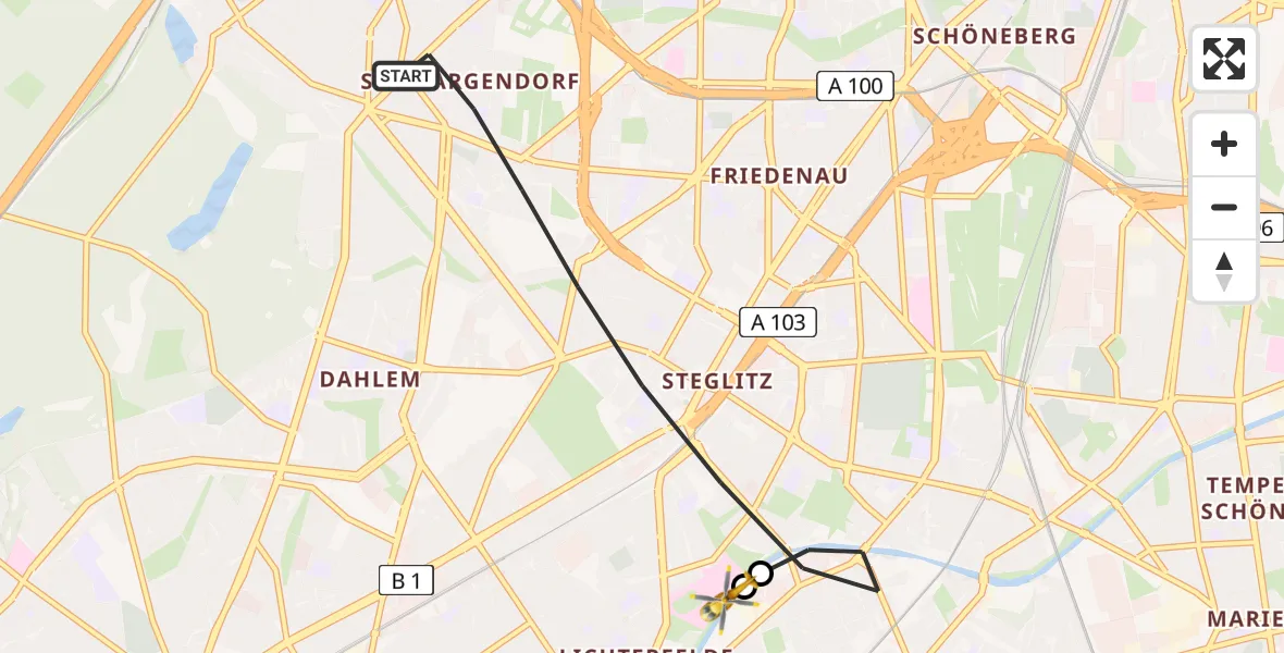 Flugroute Rettungshubschrauber Berlin - Charité Clinic Benjamin Franklin Campus, 23 Juli 2026, 17:07