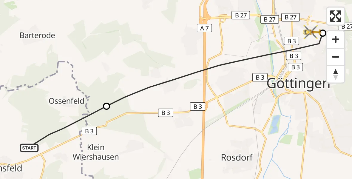 Flugroute Rettungshubschrauber Dransfeld - Göttingen University Clinic Hubschrauberlandeplatz, 23 Juli 2026, 17:09