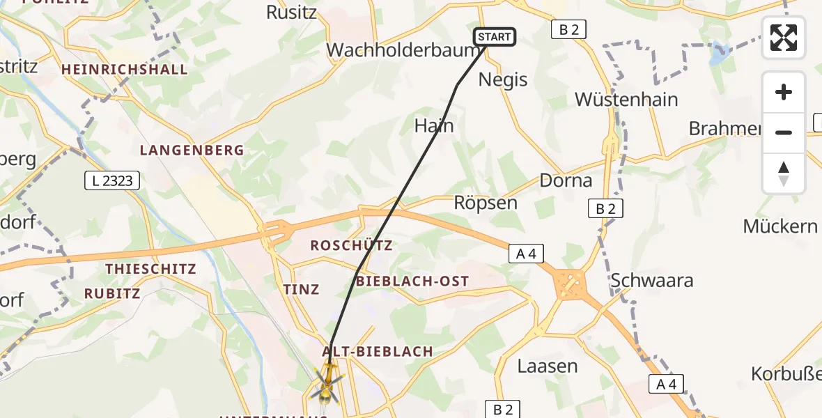 Flugroute Rettungshubschrauber Gera - Gera, 23 Juli 2026, 17:13