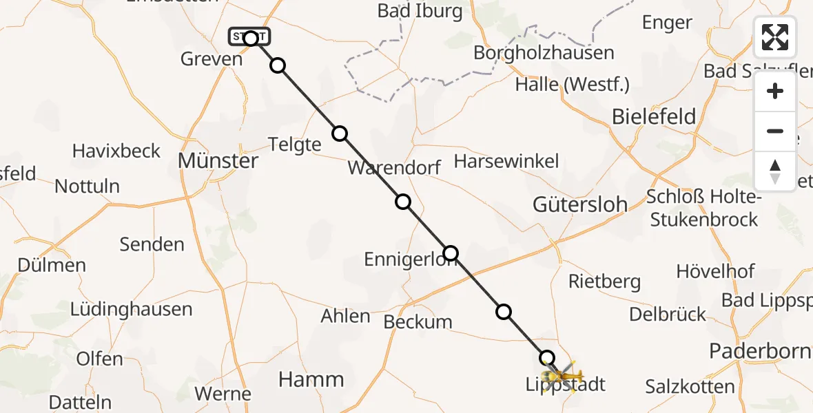 Flugroute Ambulanzhubschrauber Christoph  Westfalen-ADAC - Lippstadt, 23 Juli 2026, 17:18