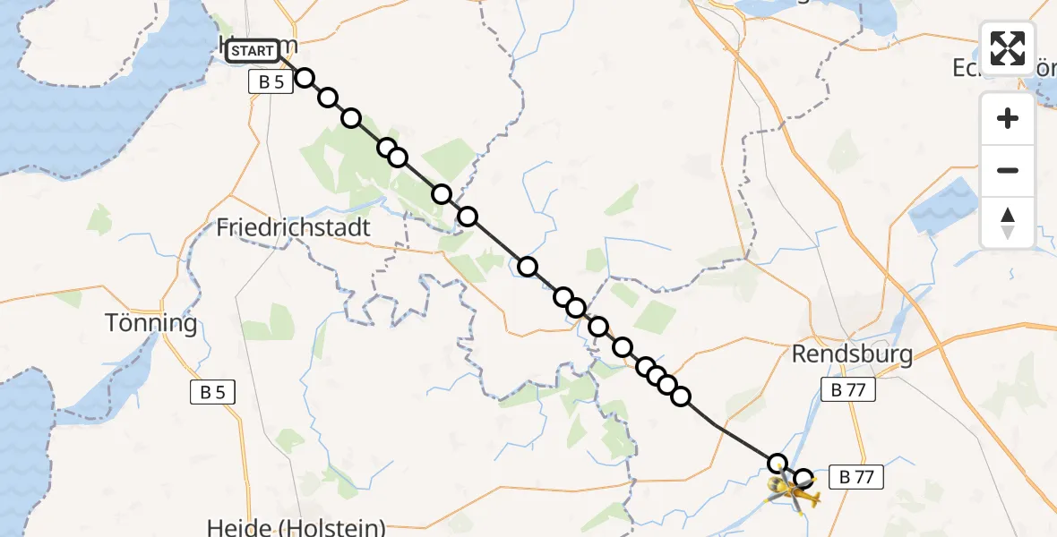 Flugroute Ambulanzhubschrauber Husum - Hörsten, 23 Juli 2026, 17:20