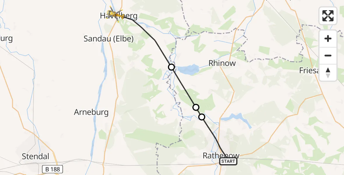 Flugroute Rettungshubschrauber Rathenow - Havelberg, 23 Juli 2026, 17:23