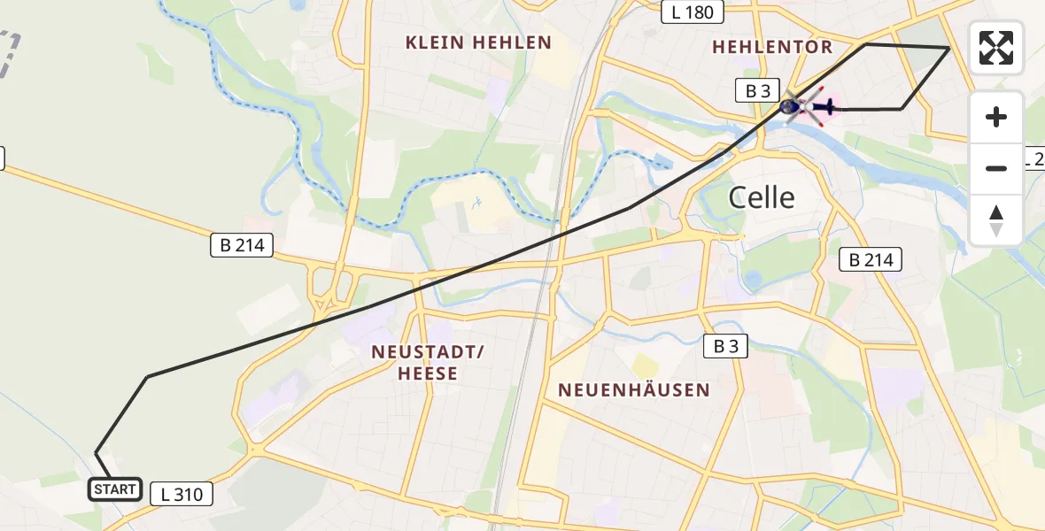 Flugroute Polizeihubschrauber Celle - Celle, 23 Juli 2026, 17:26