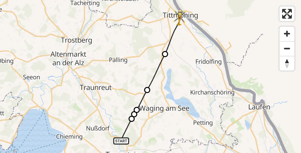 Flugroute Rettungshubschrauber Traunstein - Tittmoning, 23 Juli 2026, 17:30