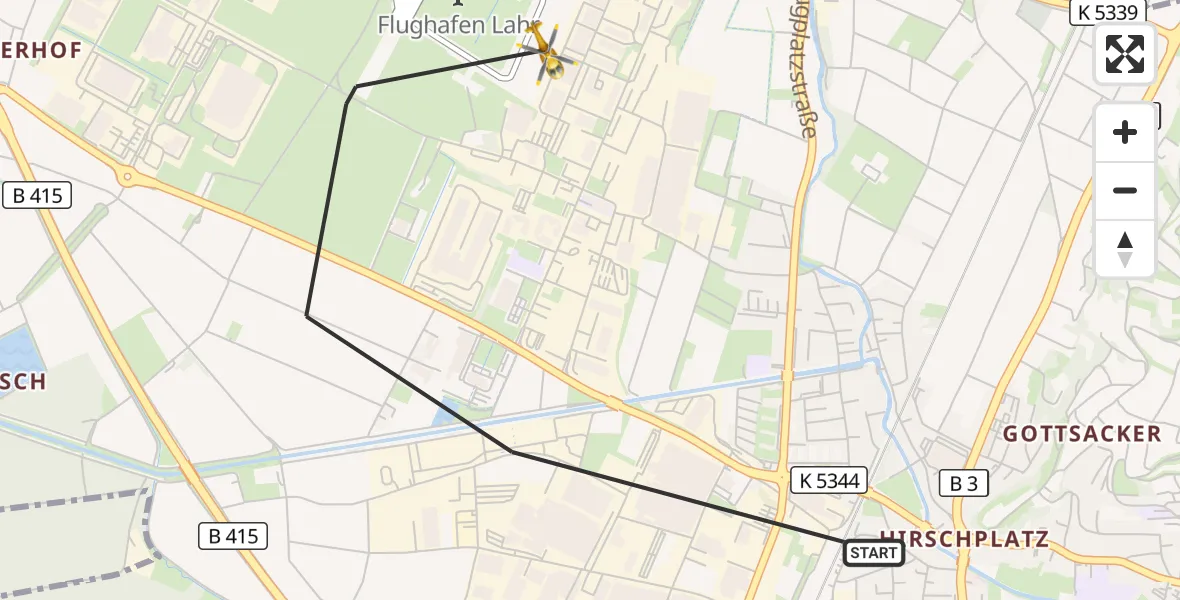Flugroute Rettungshubschrauber Lahr/Schwarzwald - Lahr Flughafen, 23 Juli 2026, 17:32