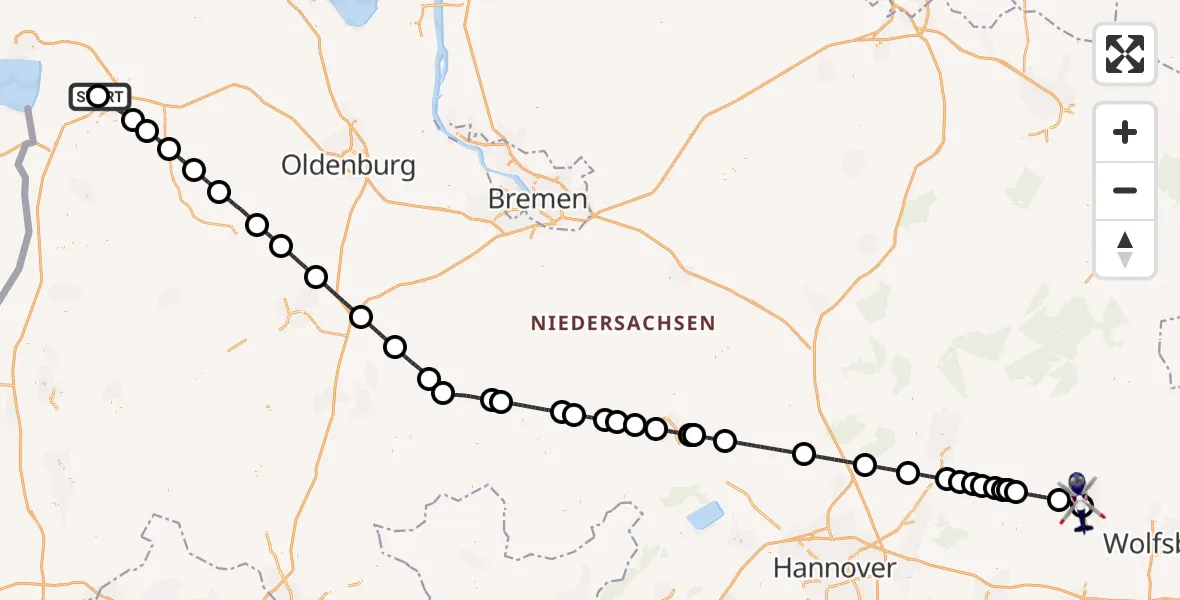 Flugroute Polizeihubschrauber Flugplatz Leer-Papenburg - Gifhorn Bundespolizei Hubschrauberlandeplatz, 23 Juli 2026, 17:35
