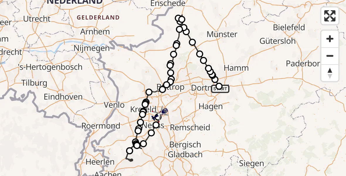 Flugroute Polizeihubschrauber Dortmund Flughafen - Düsseldorf Flughafen, 23 Juli 2026, 17:41
