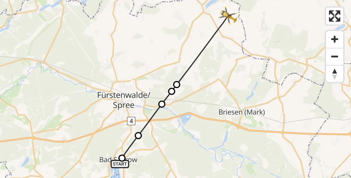 Flugroute Rettungshubschrauber Bad Saarow Hospital - Steinhöfel, 23 Juli 2026, 17:41