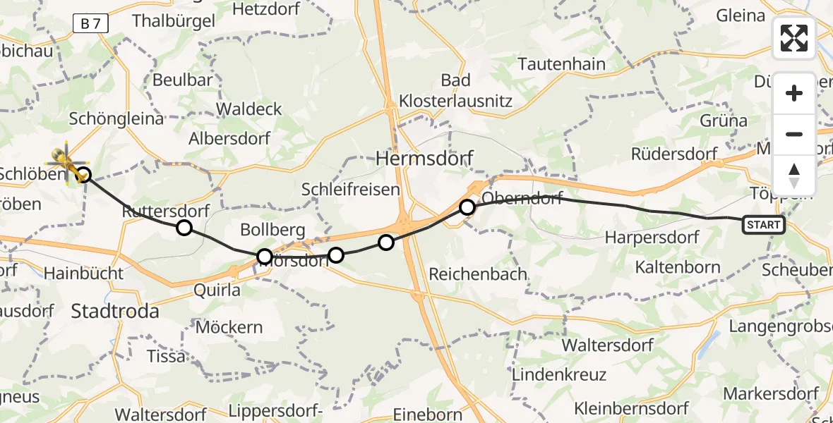 Flugroute Rettungshubschrauber Kraftsdorf - Schlöben, 23 Juli 2026, 17:41