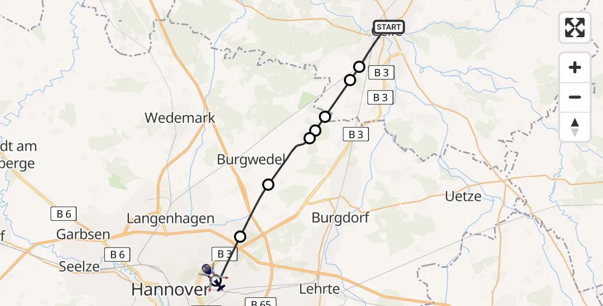 Flugroute Polizeihubschrauber Celle - Hannover Luftrettung Hubschrauberlandeplatz (Christoph 4), 23 Juli 2026, 17:46