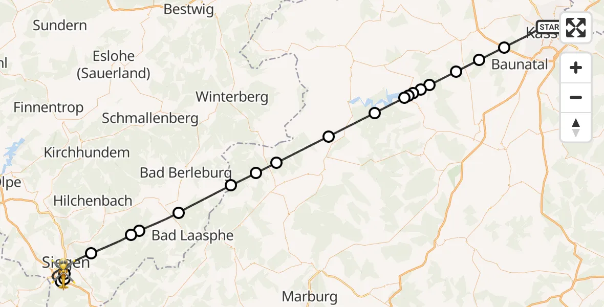 Flugroute Rettungshubschrauber Kassel - Evangelisches Jung-Stilling Hospital, 23 Juli 2026, 17:53