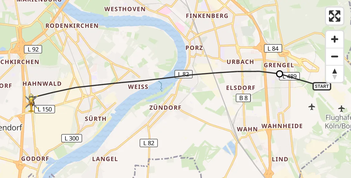 Flugroute Rettungshubschrauber Köln Bonn Flughafen - Köln, 23 Juli 2026, 17:53