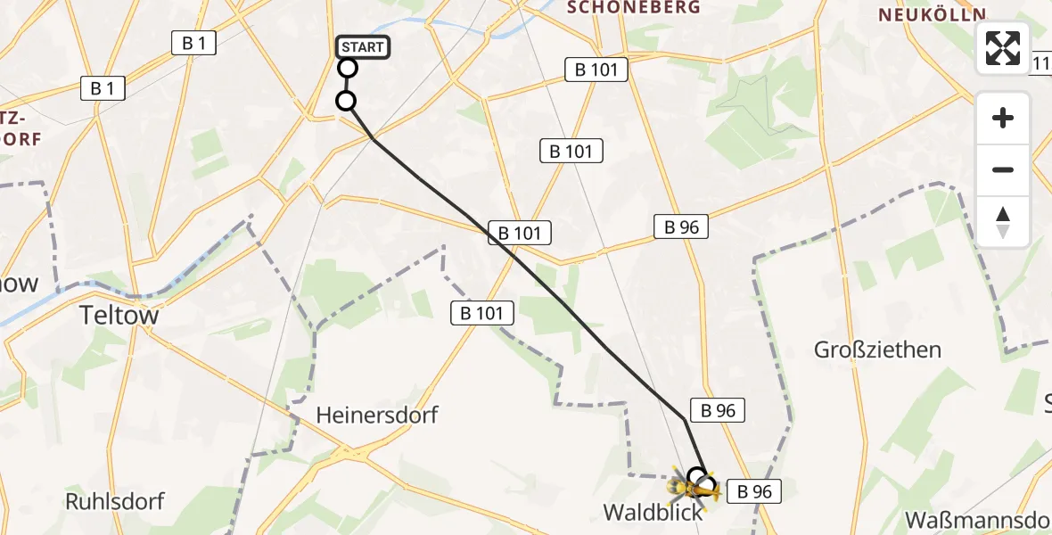 Flugroute Rettungshubschrauber Charité Clinic Benjamin Franklin Campus - Blankenfelde-Mahlow, 23 Juli 2026, 17:55