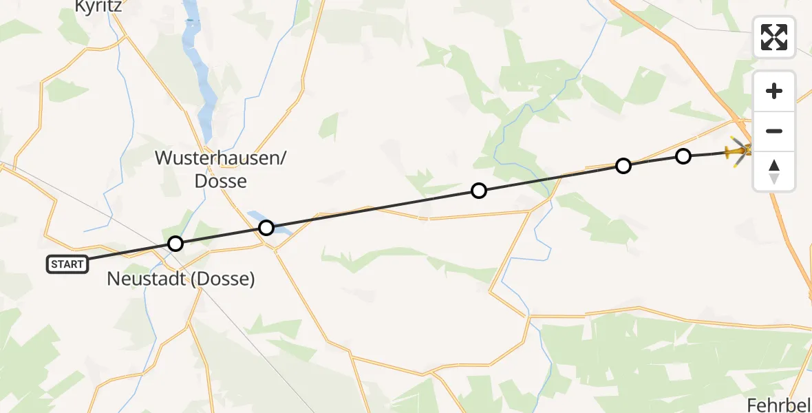 Flugroute Rettungshubschrauber Zernitz-Lohm - Dabergotz, 23 Juli 2026, 17:57