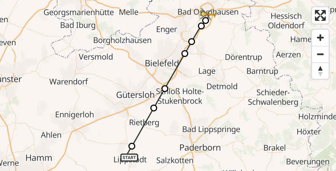 Flugroute Ambulanzhubschrauber Lippstadt - Bad Oeynhausen, 23 Juli 2026, 18:18
