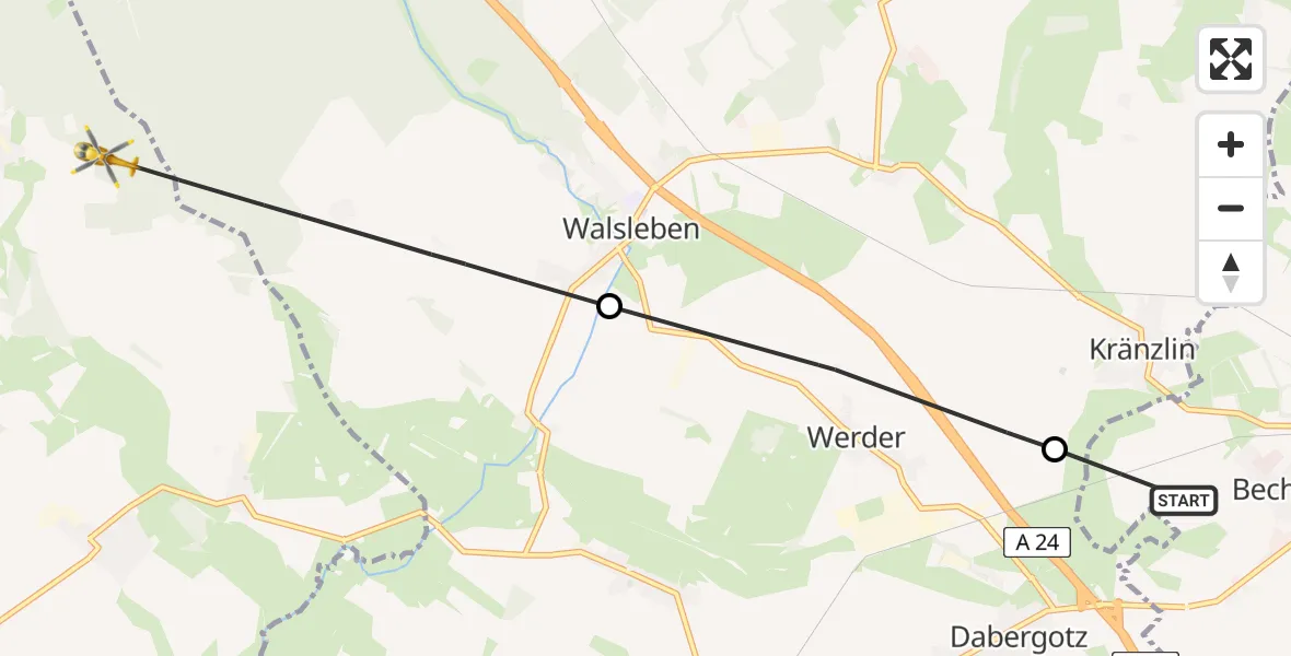 Flugroute Rettungshubschrauber Neuruppin - Wusterhausen/Dosse, 23 Juli 2026, 18:34