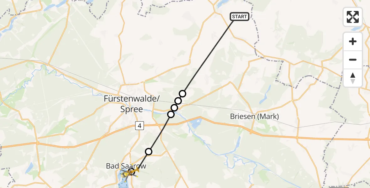 Flugroute Rettungshubschrauber Steinhöfel - Bad Saarow Hospital, 23 Juli 2026, 18:50