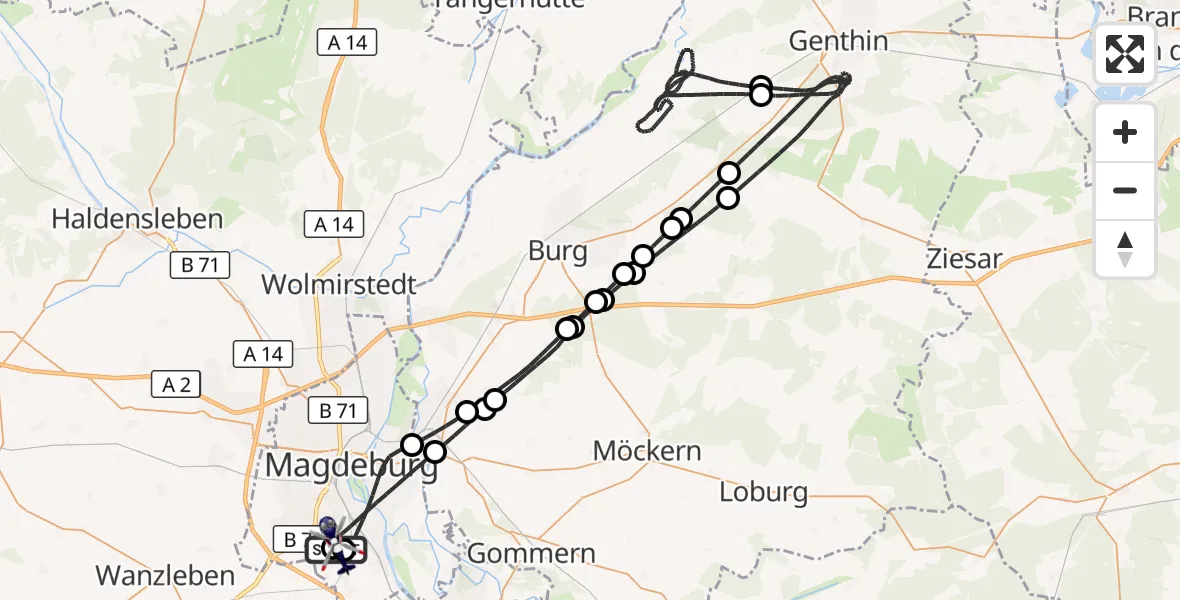 Flugroute Polizeihubschrauber Magdeburg City Flugplatz - Magdeburg City Flugplatz, 23 Juli 2026, 18:59