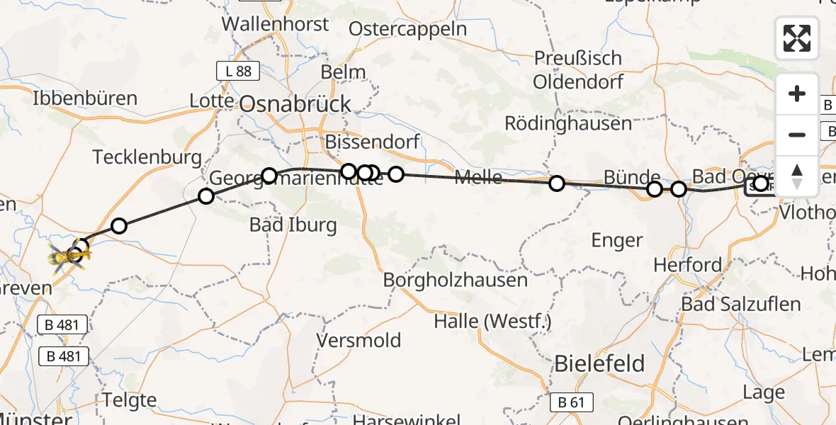Flugroute Ambulanzhubschrauber Bad Oeynhausen - Christoph  Westfalen-ADAC, 23 Juli 2026, 19:07