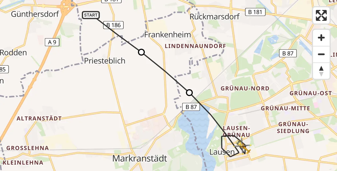 Flugroute Rettungshubschrauber Schkeuditz - Leipzig, 23 Juli 2026, 19:14