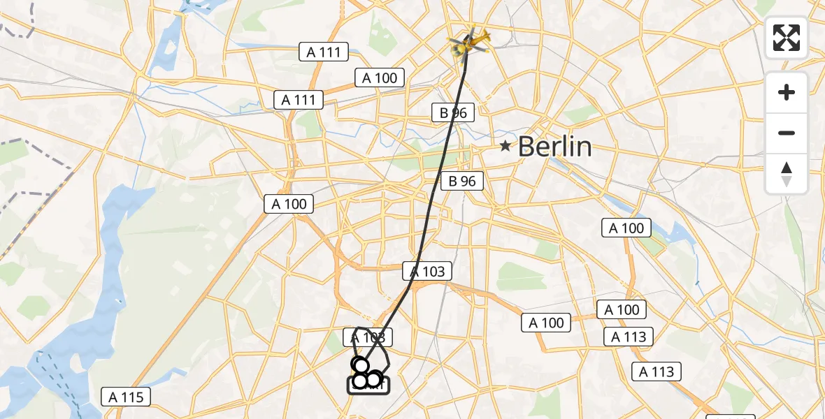 Flugroute Rettungshubschrauber Charité Clinic Benjamin Franklin Campus - Berlin, 23 Juli 2026, 19:15