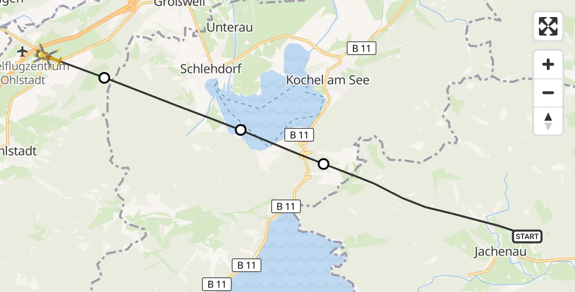 Flugroute Rettungshubschrauber Jachenau - Ohlstadt, 23 Juli 2026, 19:24