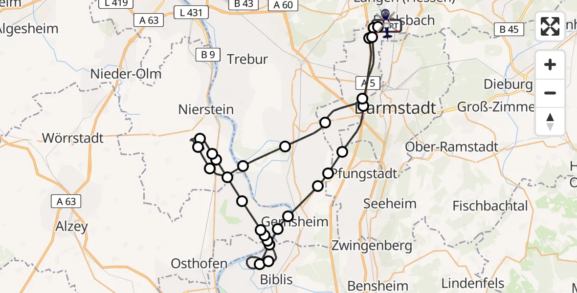 Flugroute Polizeihubschrauber Flughafen Frankfurt-Egelsbach - Flughafen Frankfurt-Egelsbach, 23 Juli 2026, 19:58