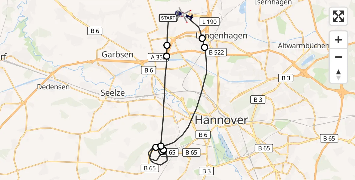 Flugroute Polizeihubschrauber Flughafen Hannover - Flughafen Hannover, 23 Juli 2026, 20:39