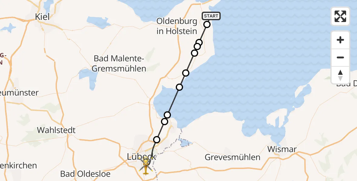 Flugroute Ambulanzhubschrauber Neukirchen - Lübeck, 23 Juli 2026, 20:40