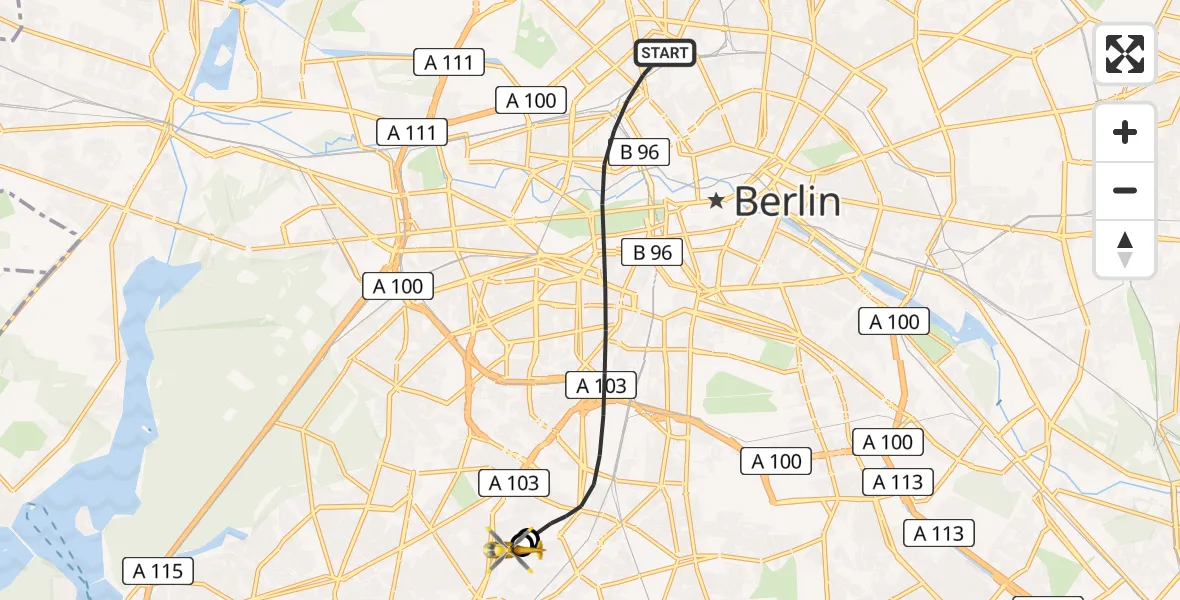 Flugroute Rettungshubschrauber Berlin - Charité Clinic Benjamin Franklin Campus, 23 Juli 2026, 21:21