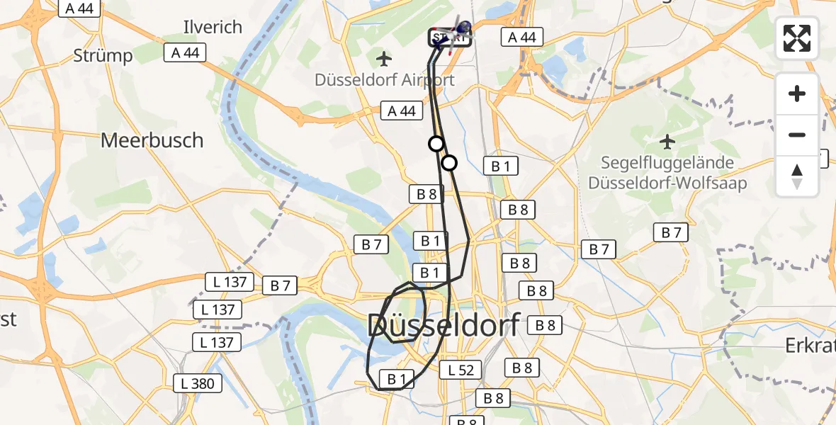 Flugroute Polizeihubschrauber Düsseldorf Flughafen - Düsseldorf Flughafen, 23 Juli 2026, 21:27