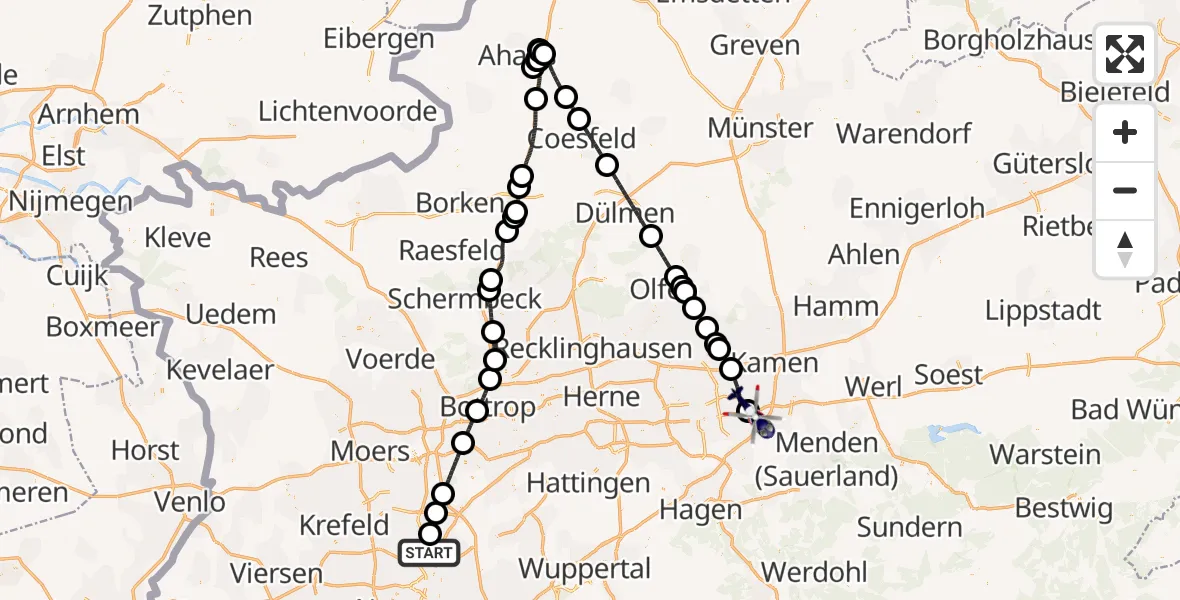Flugroute Polizeihubschrauber Düsseldorf Flughafen - Dortmund Flughafen, 23 Juli 2026, 21:34