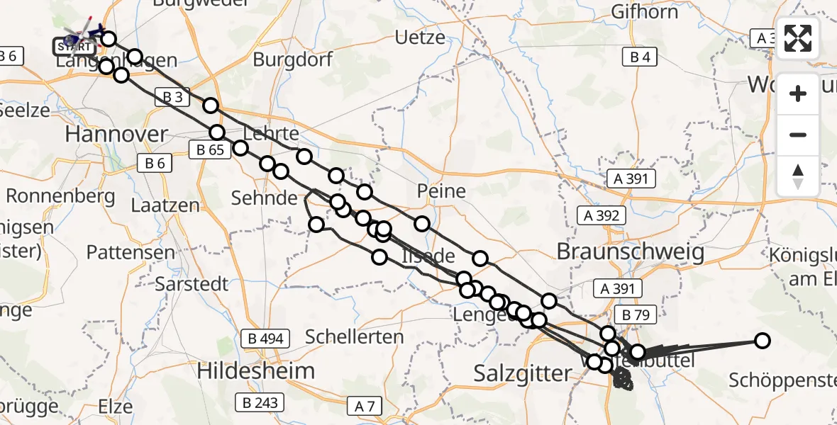 Flugroute Polizeihubschrauber Flughafen Hannover - Flughafen Hannover, 23 Juli 2026, 22:38