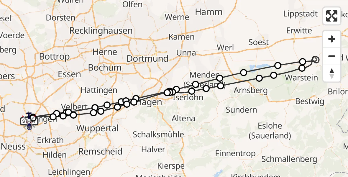 Flugroute Polizeihubschrauber Düsseldorf Flughafen - Düsseldorf Flughafen, 23 Juli 2026, 23:01