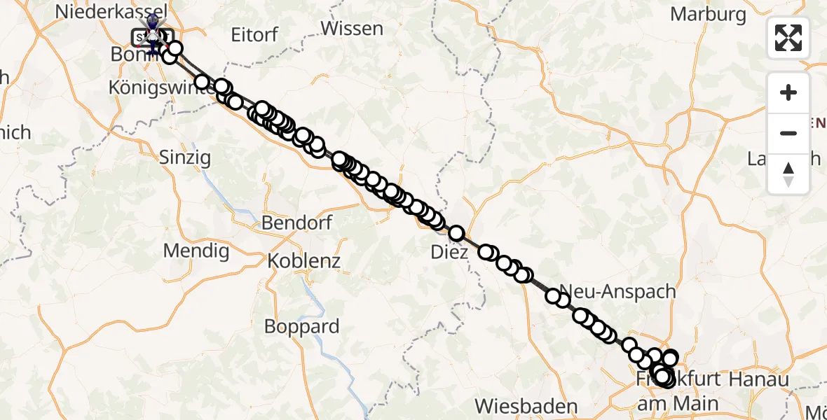Flugroute Polizeihubschrauber Sankt Augustin - Sankt Augustin, 23 Juli 2026, 23:10
