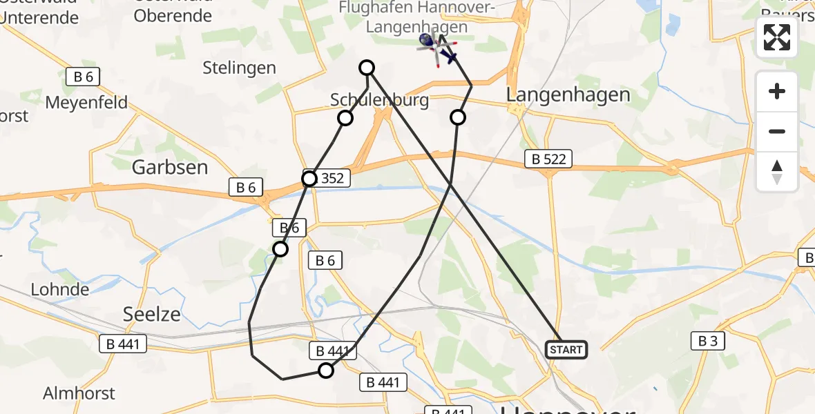 Flugroute Polizeihubschrauber Hannover - Flughafen Hannover, 24 Juli 2026, 00:43