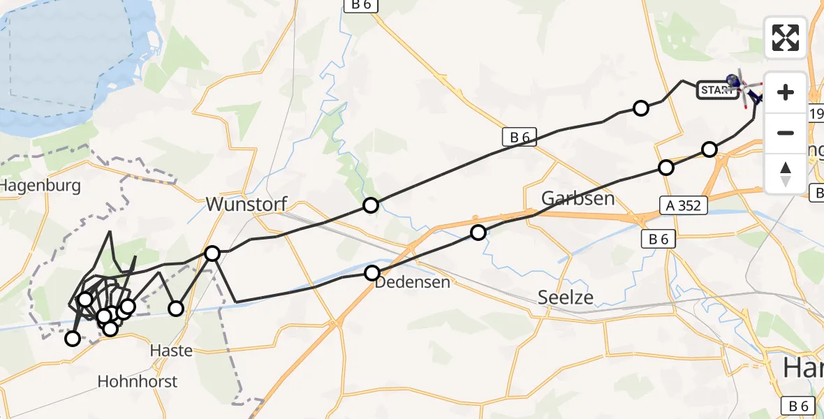 Flugroute Polizeihubschrauber Flughafen Hannover - Flughafen Hannover, 24 Juli 2026, 01:59