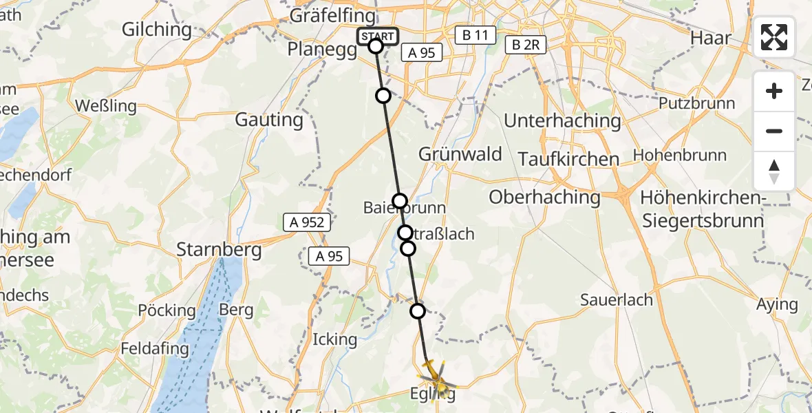 Flugroute Rettungshubschrauber DRF Air Rescue München Hubschrauberlandeplatz - Egling, 24 Juli 2026, 05:01