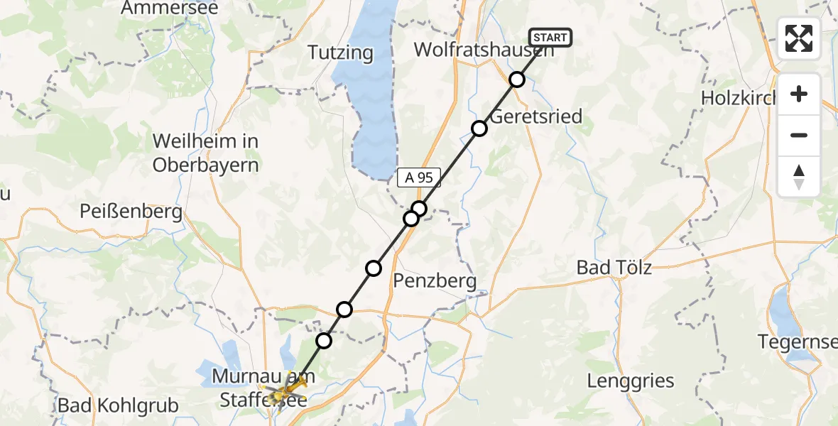 Flugroute Rettungshubschrauber Egling - Murnau a.Staffelsee, 24 Juli 2026, 05:34
