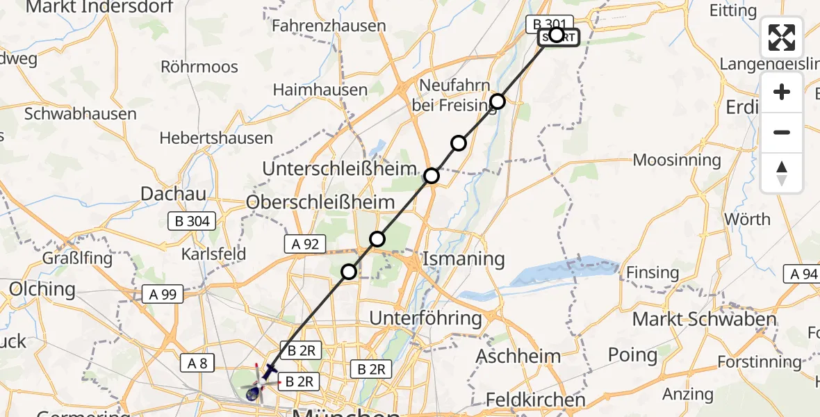 Flugroute Polizeihubschrauber München Flughafen - München, 24 Juli 2026, 05:34