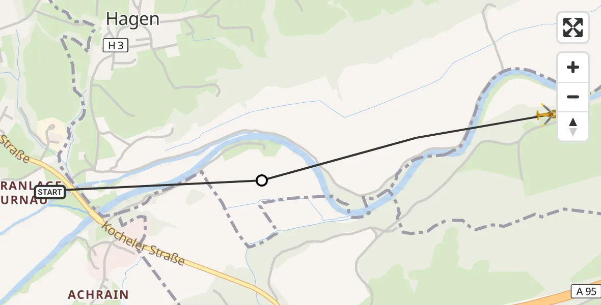 Flugroute Rettungshubschrauber Murnau a.Staffelsee - Großweil, 24 Juli 2026, 05:37