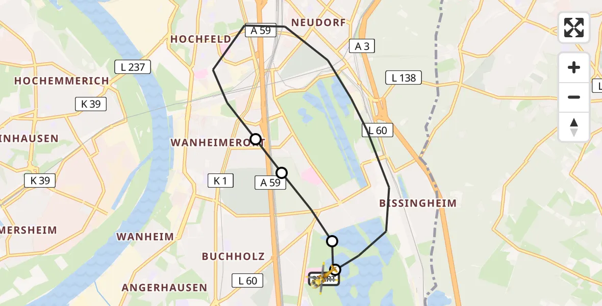Flugroute Rettungshubschrauber Duisburg Air Rescue Hubschrauberlandeplatz (Christoph 9) - Duisburg Air Rescue Hubschrauberlandeplatz (Christoph 9), 24 Juli 2026, 05:51
