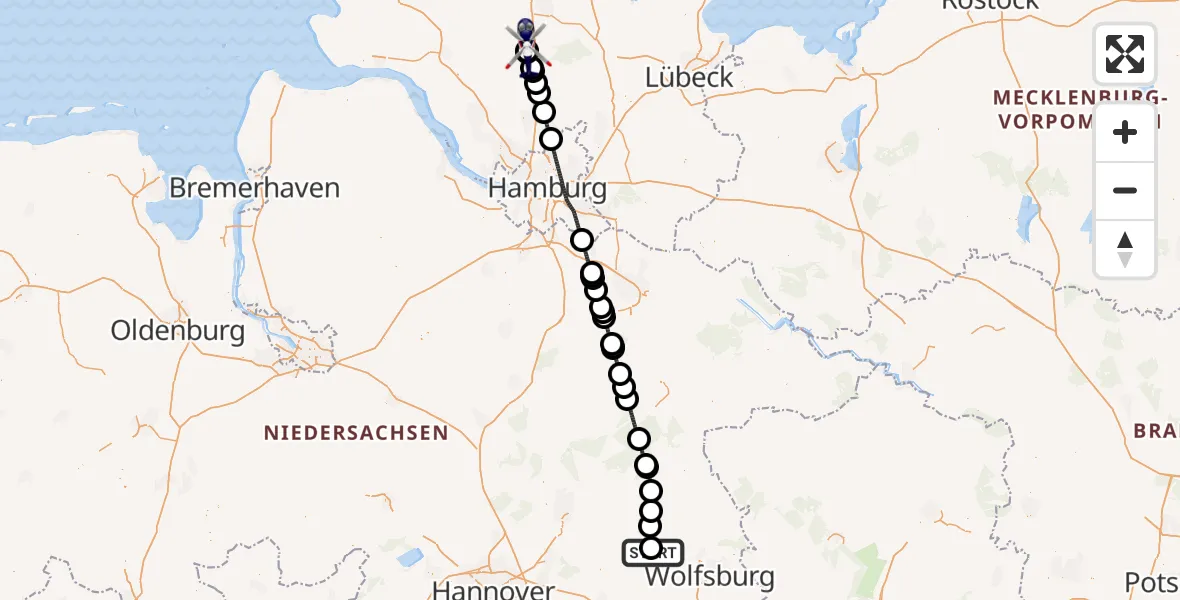 Flugroute Polizeihubschrauber Gifhorn Bundespolizei Hubschrauberlandeplatz - Bad Bramstedt Hubschrauberlandeplatz, 24 Juli 2026, 06:20