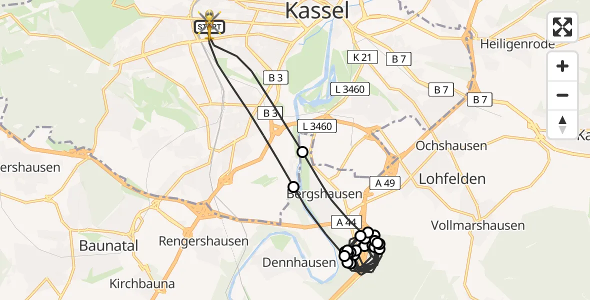 Flugroute Rettungshubschrauber Kassel - Kassel, 24 Juli 2026, 06:22