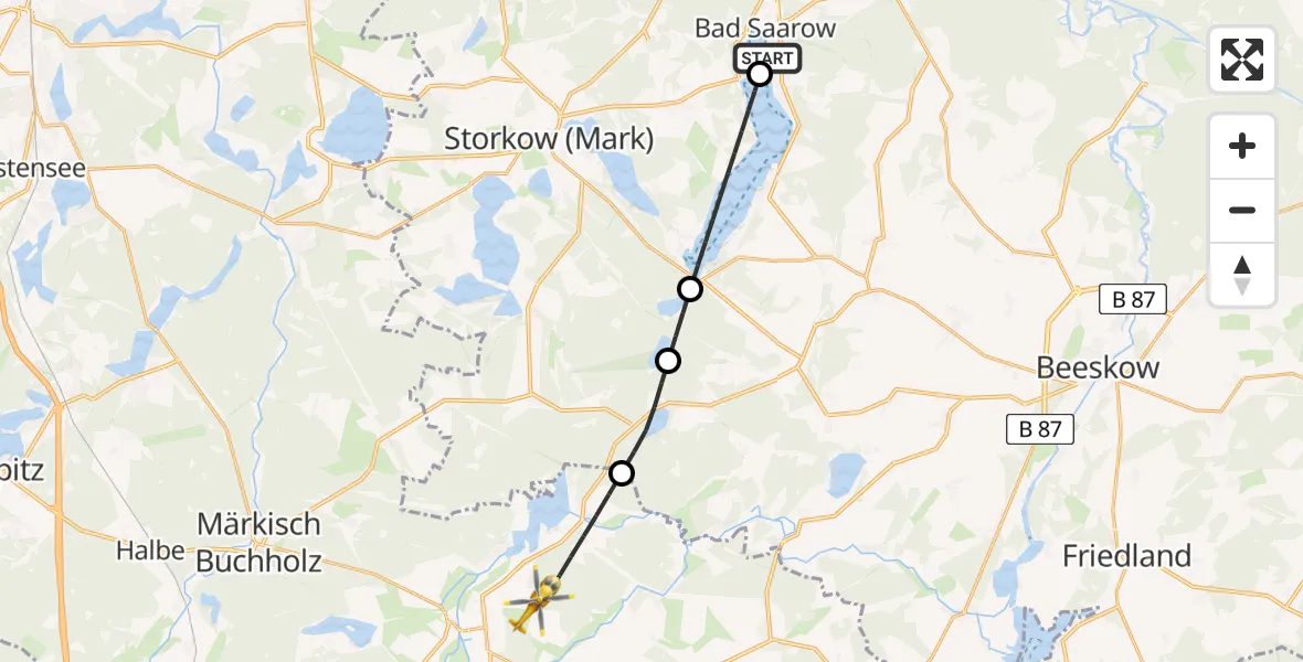 Flugroute Rettungshubschrauber Bad Saarow Hospital - Märkische Heide, 24 Juli 2026, 06:25