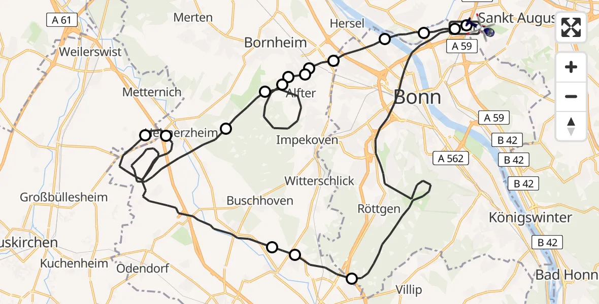 Flugroute Polizeihubschrauber Sankt Augustin - Sankt Augustin, 24 Juli 2026, 06:44