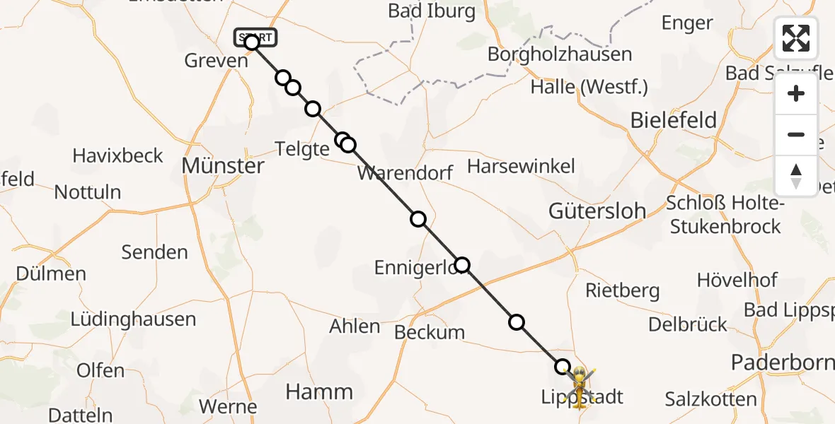 Flugroute Ambulanzhubschrauber Christoph  Westfalen-ADAC - Lippstadt, 24 Juli 2026, 06:46