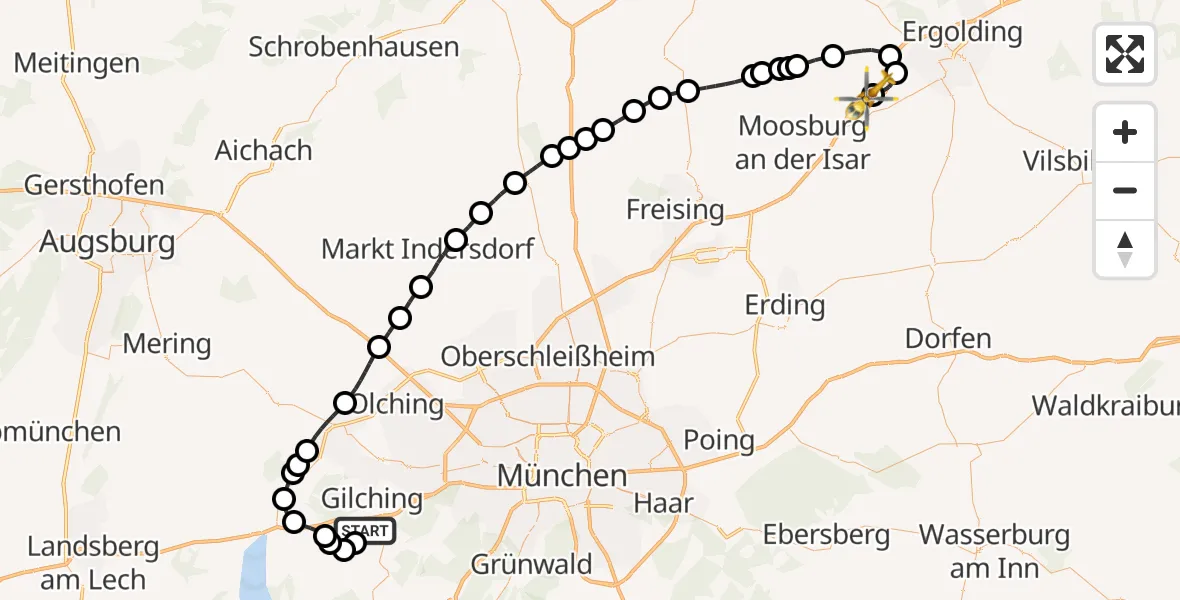 Flugroute Rettungshubschrauber Oberpfaffenhofen Flughafen - Landshut Flugplatz, 24 Juli 2026, 06:53