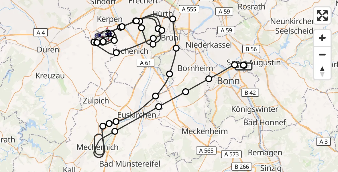 Flugroute Polizeihubschrauber Sankt Augustin - Militärflugplatz Nörvenich, 24 Juli 2026, 06:56