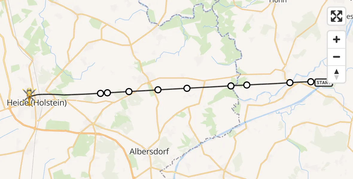 Flugroute Ambulanzhubschrauber Hörsten - Heide, 24 Juli 2026, 07:17